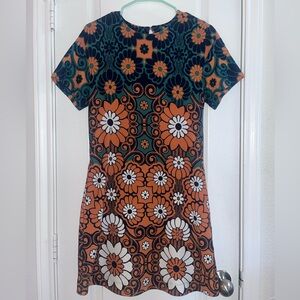 Anthropologie Black and Orange Floral Mini Dress